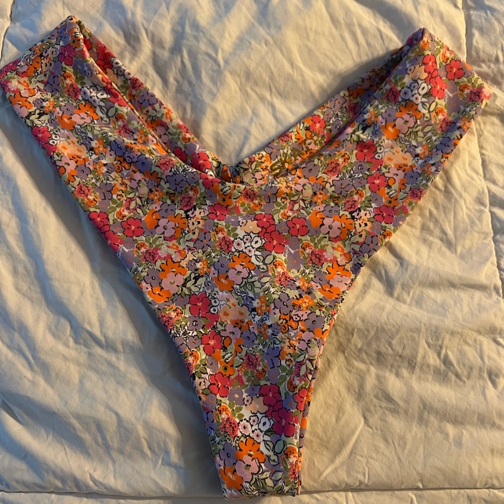 Skatie Floral High-Cut Bikini Bottoms in Purple, Orange, Pink